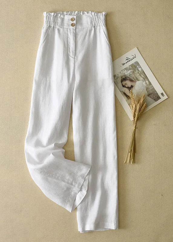 Elegant Grey High Waist Button Linen Straigh Pants Summer LY4531