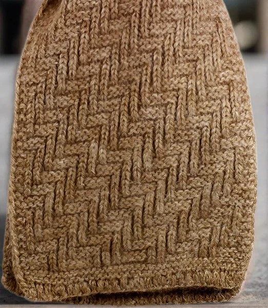 Elegant Light Brown Alpaca Scarf for Men or Women in Cable & Lace Pattern