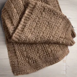Elegant Light Brown Alpaca Scarf for Men or Women in Cable & Lace Pattern