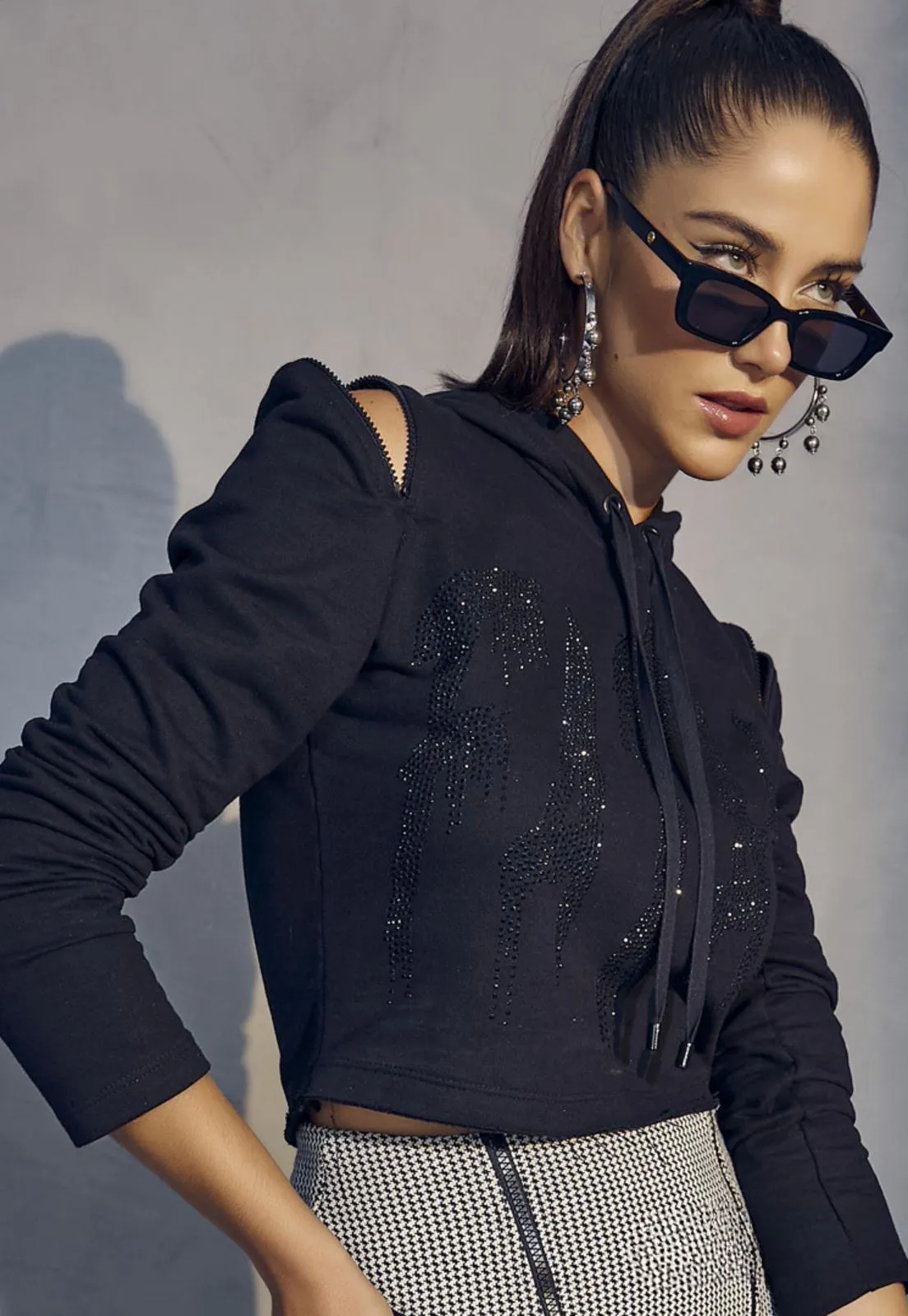Embroidered Cropped Hoodie