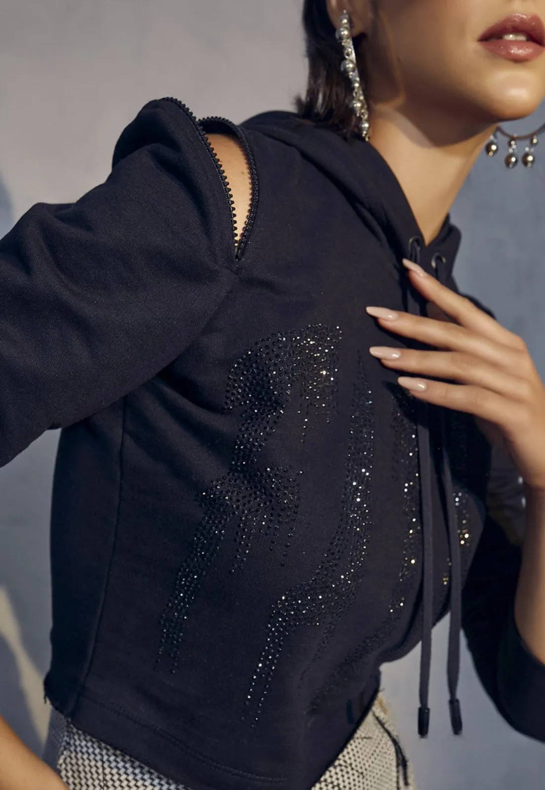 Embroidered Cropped Hoodie