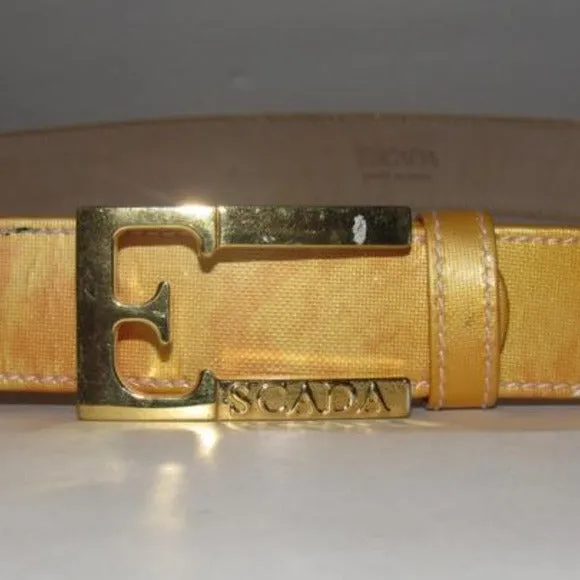 Escada Gold Patent Leather Gold 'E' Buckle Belt
