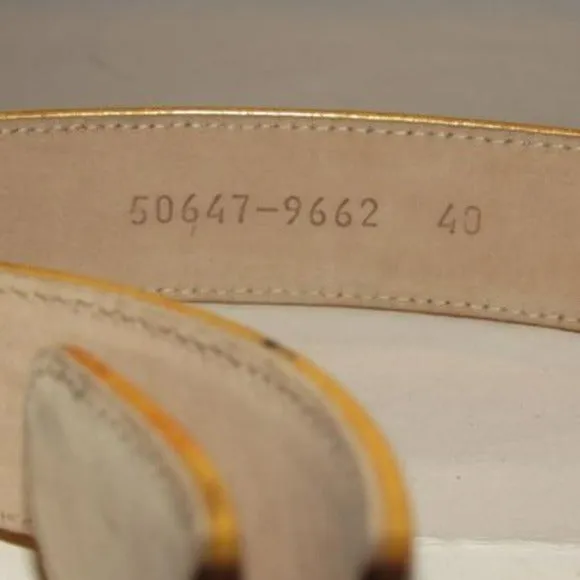 Escada Gold Patent Leather Gold 'E' Buckle Belt