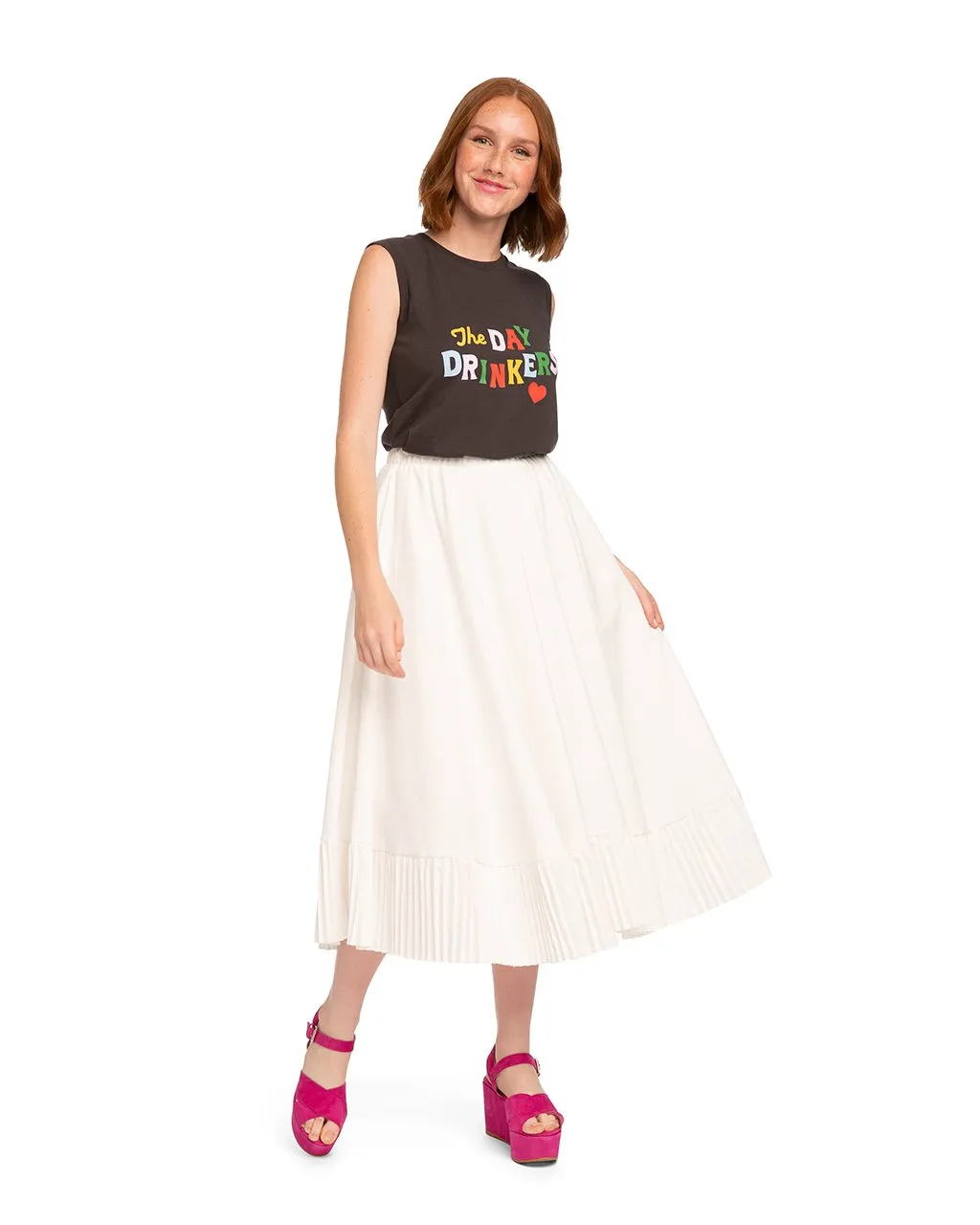 Flock Pleated Midi Skirt