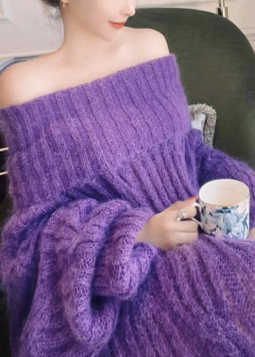 Flytonn-women fall outfits high street ins style - Cold Shoulder Ma Hai Mao Knit Sweater Dress Winter