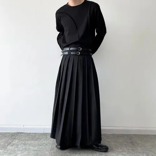 Funki Buys | Skirts | Men's Japanese High Waist Long Pleat Skirt