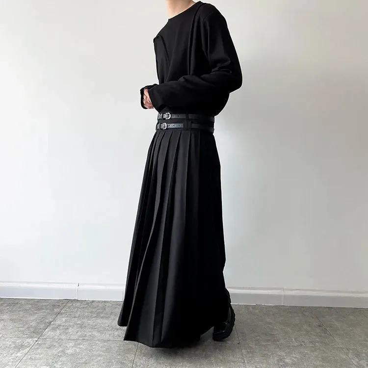 Funki Buys | Skirts | Men's Japanese High Waist Long Pleat Skirt