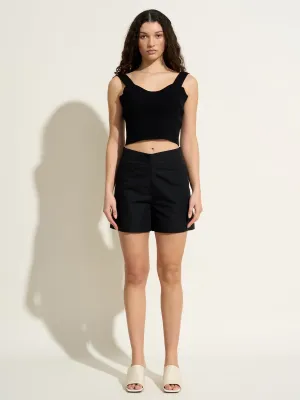 GIULIA - Short large taille haute en lin coton Noir
