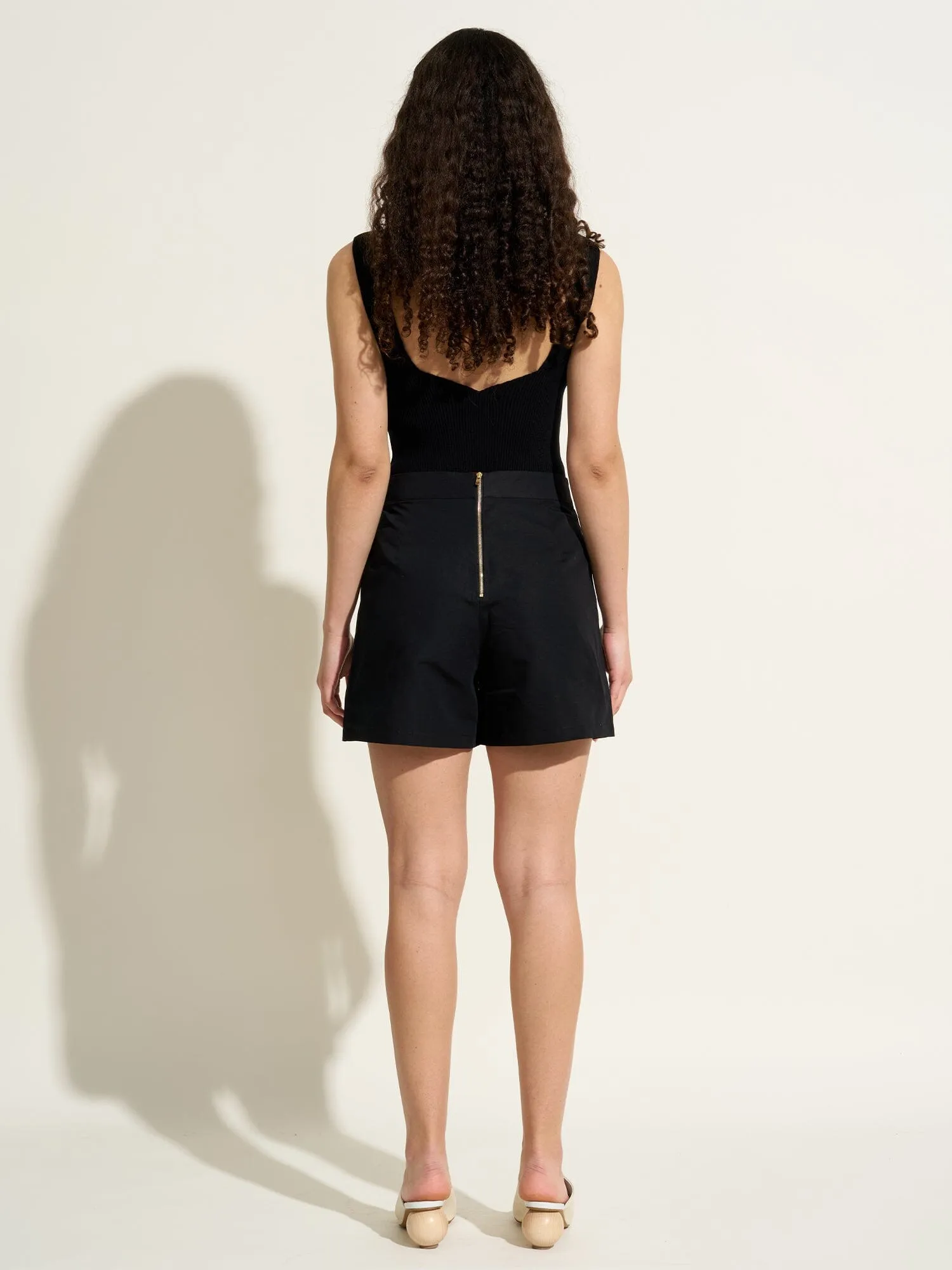 GIULIA - Short large taille haute en lin coton Noir