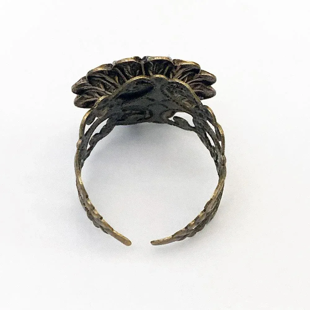 Green Crystal Victorian Floral Ring