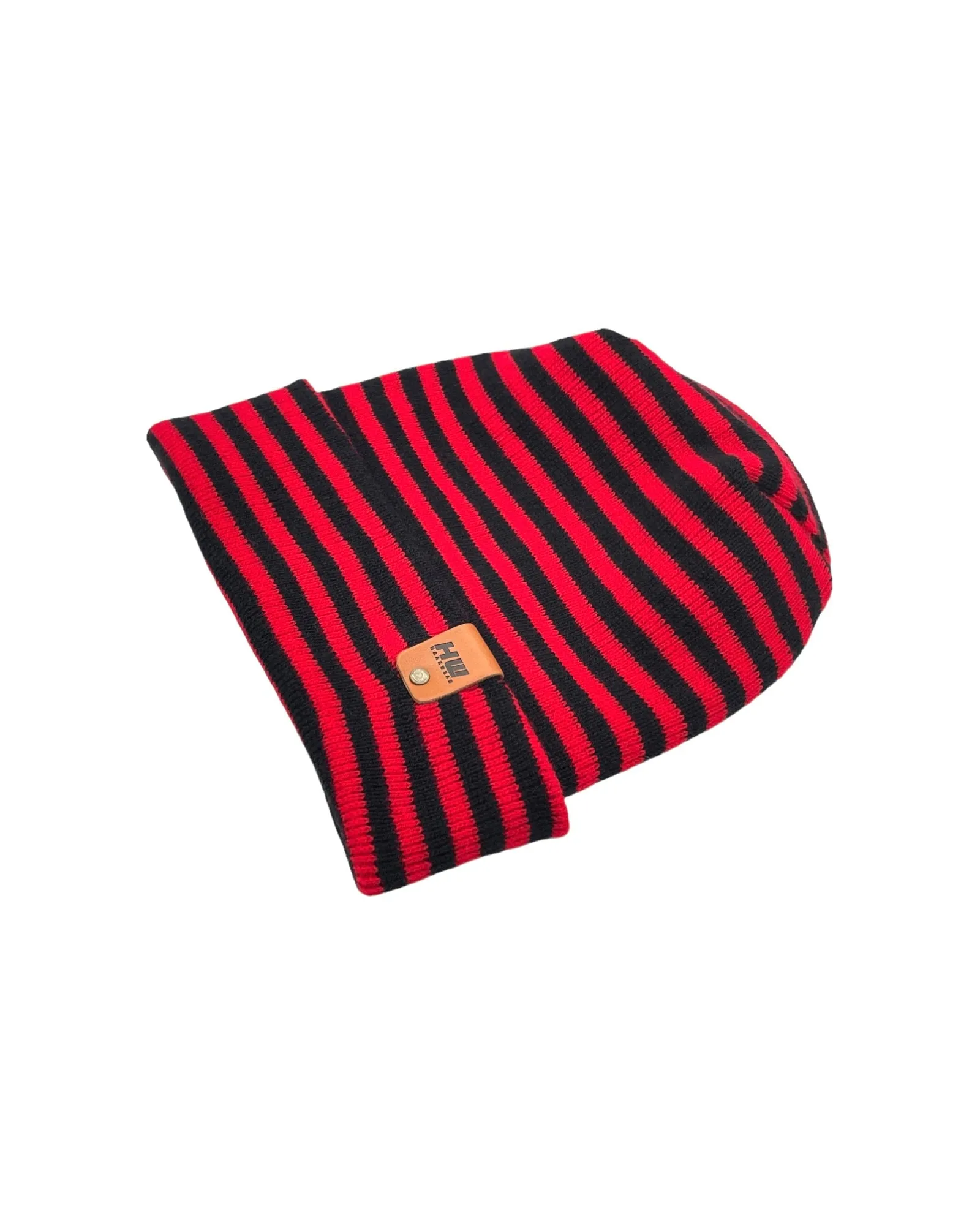 HAAKWEAR Theta Stitch RORO Cuffed Beanie (Patent Pending Design) Black / Red, Made in USA