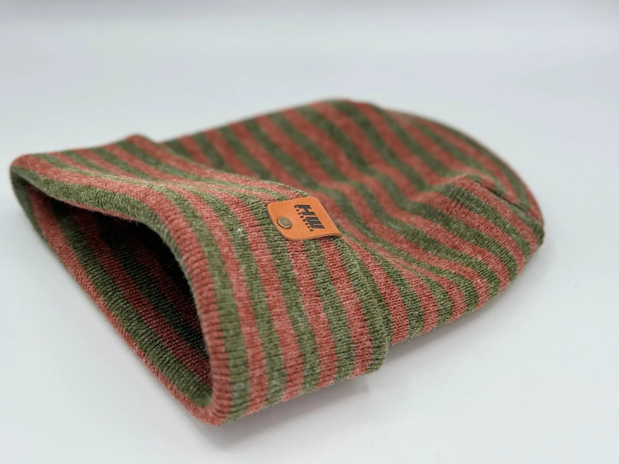HAAKWEAR Theta Stitch RORO Cuffed Beanie (Patent Pending Design) Burgundy / Green, Made in USA