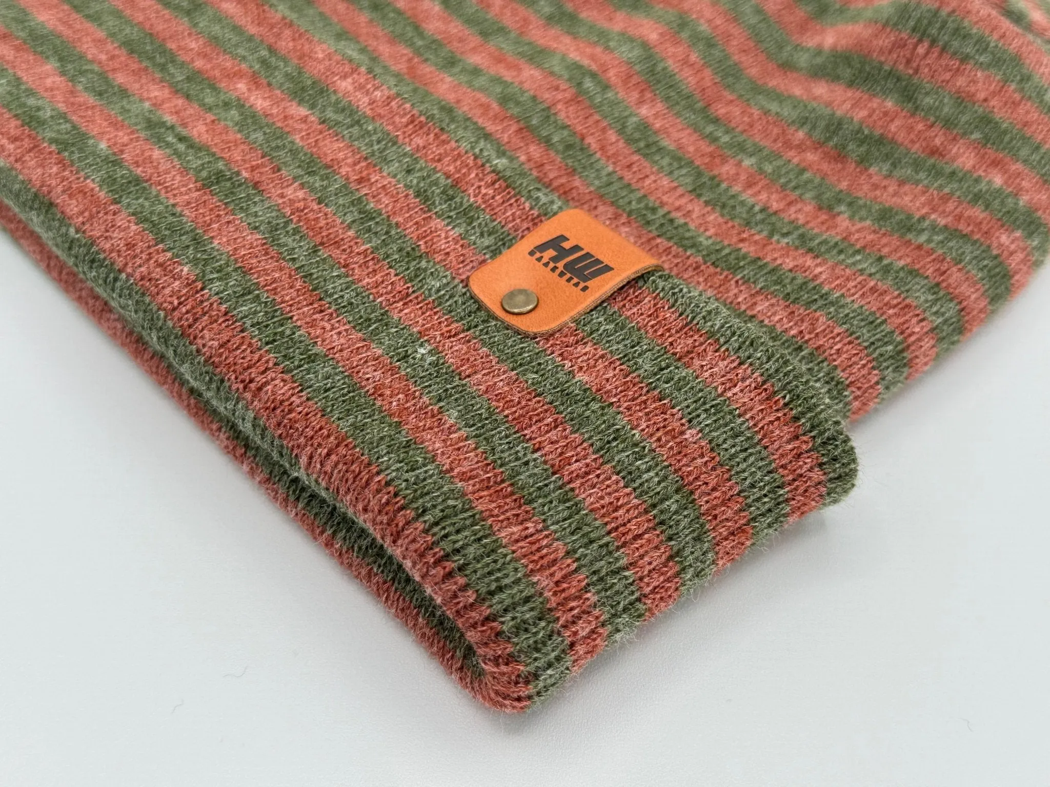 HAAKWEAR Theta Stitch RORO Cuffed Beanie (Patent Pending Design) Burgundy / Green, Made in USA