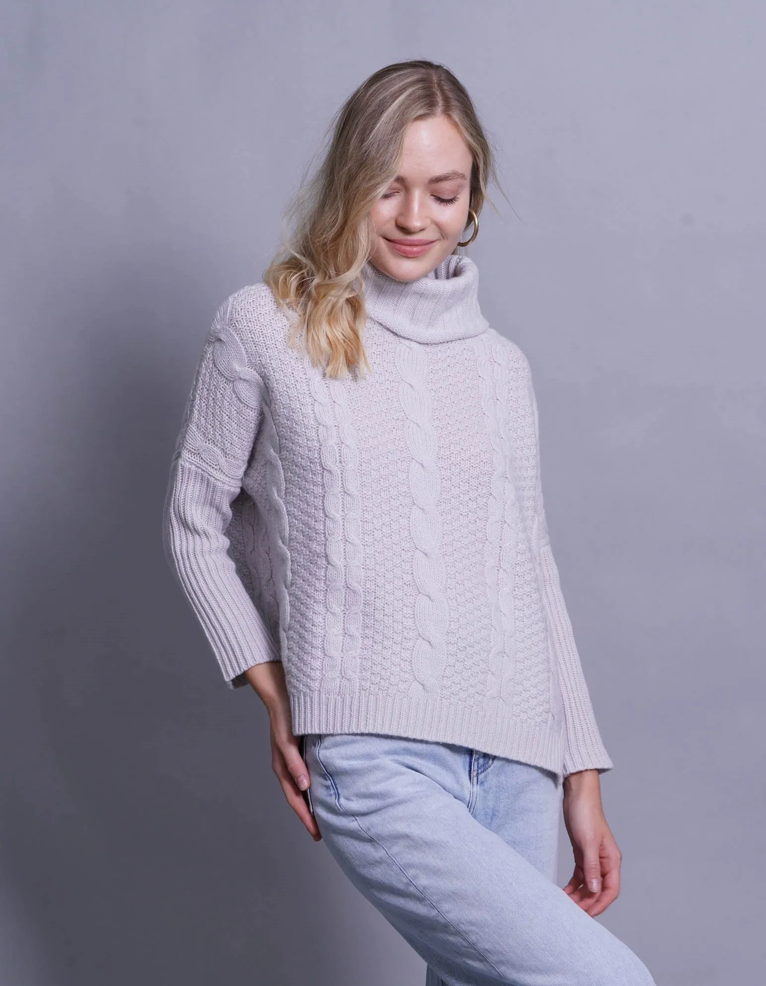 Handknitted Chunky Cable Pullover in Dirty White