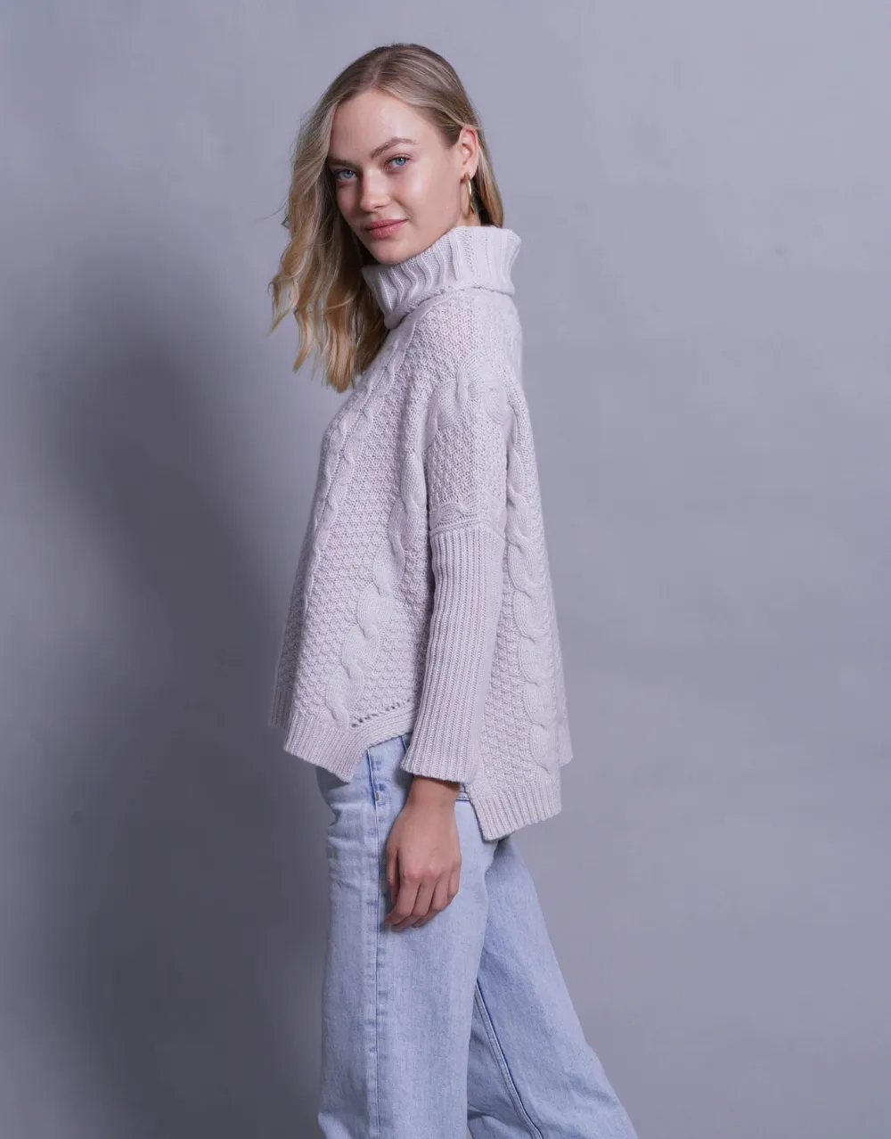 Handknitted Chunky Cable Pullover in Dirty White