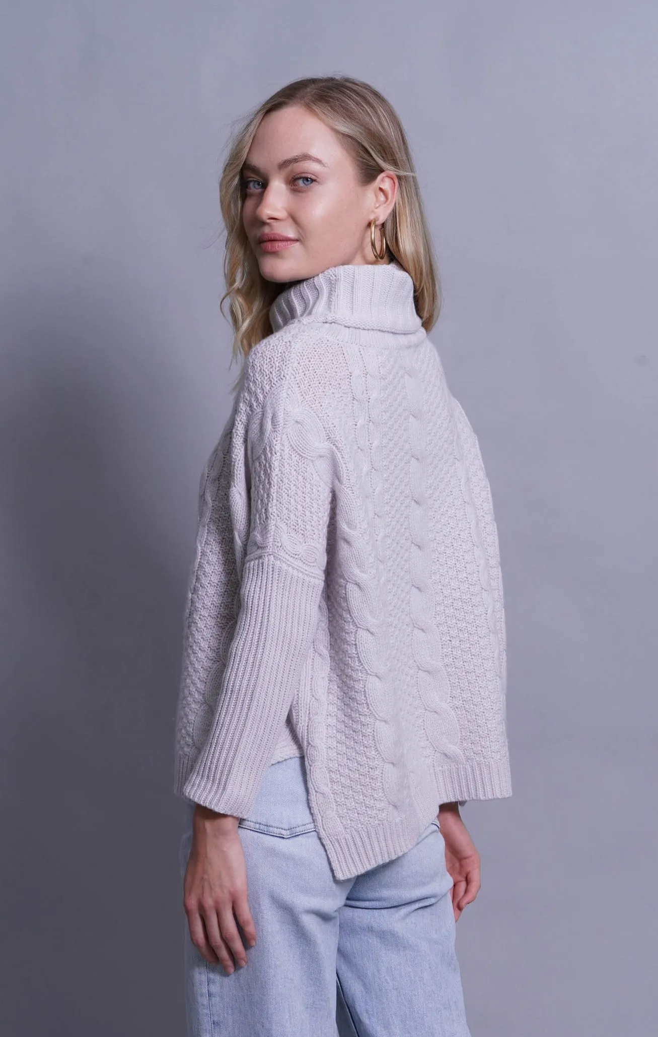 Handknitted Chunky Cable Pullover in Dirty White