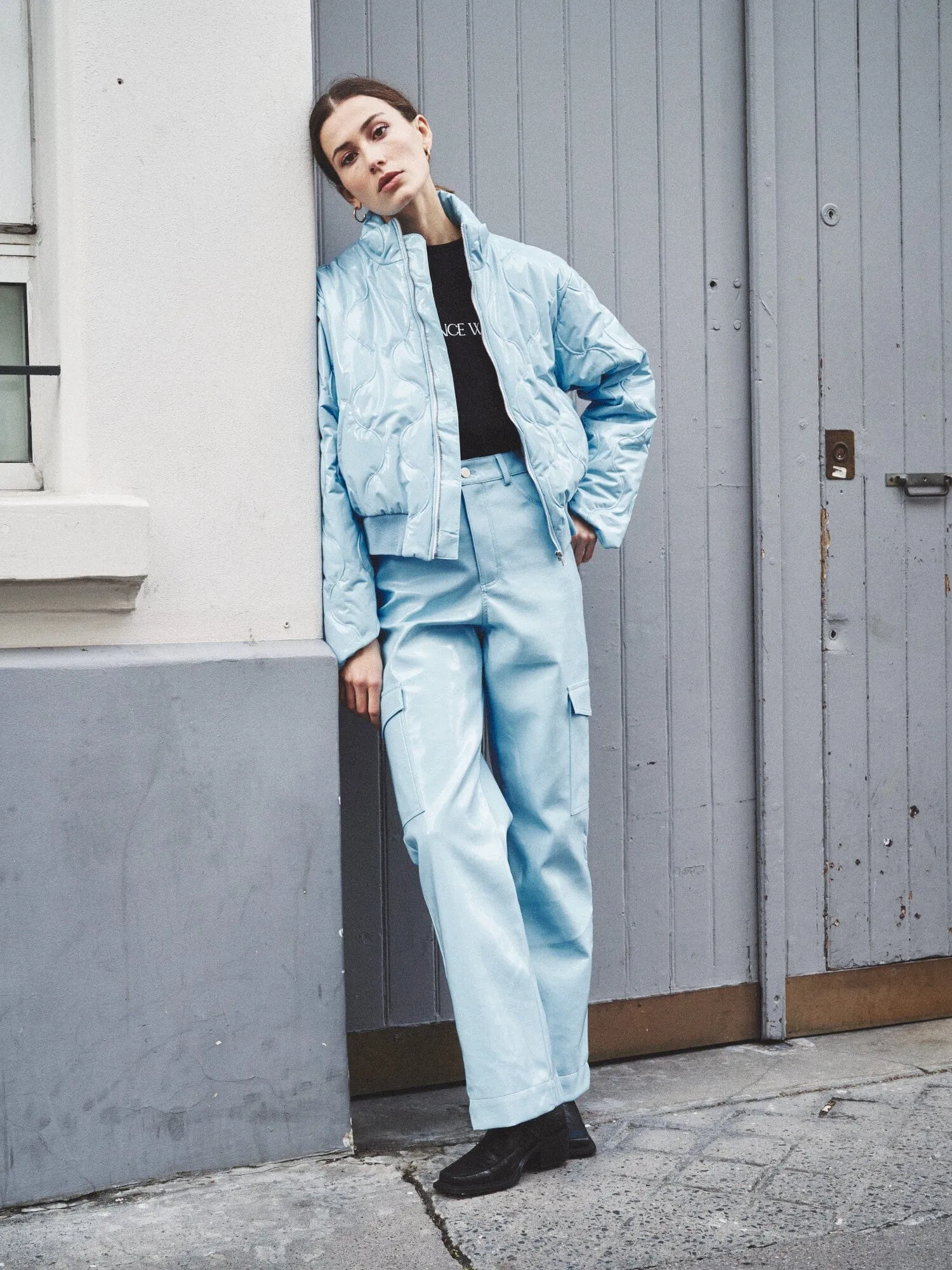 HEALY - Pantalon cargo en vinyle Bleu