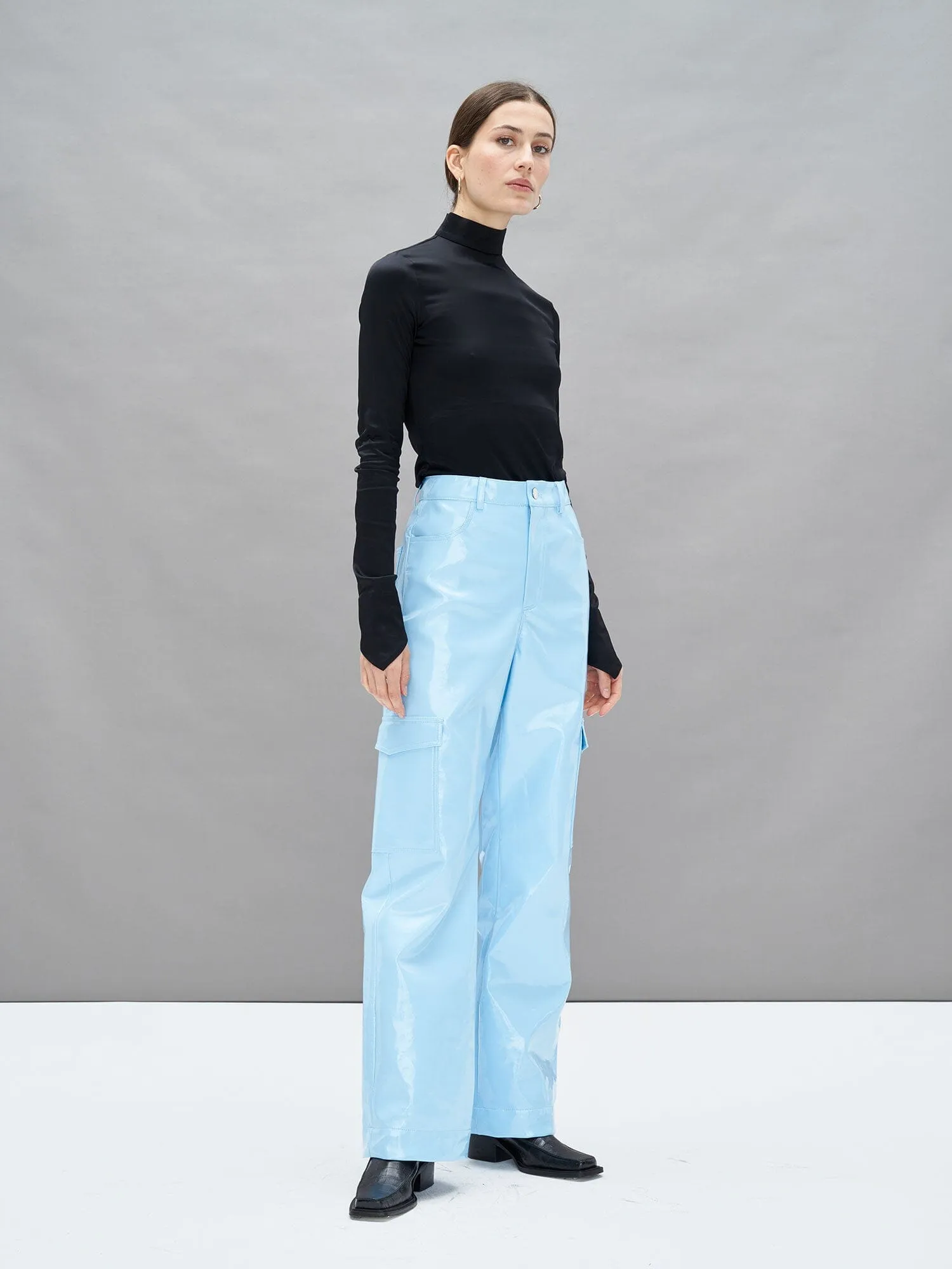 HEALY - Pantalon cargo en vinyle Bleu