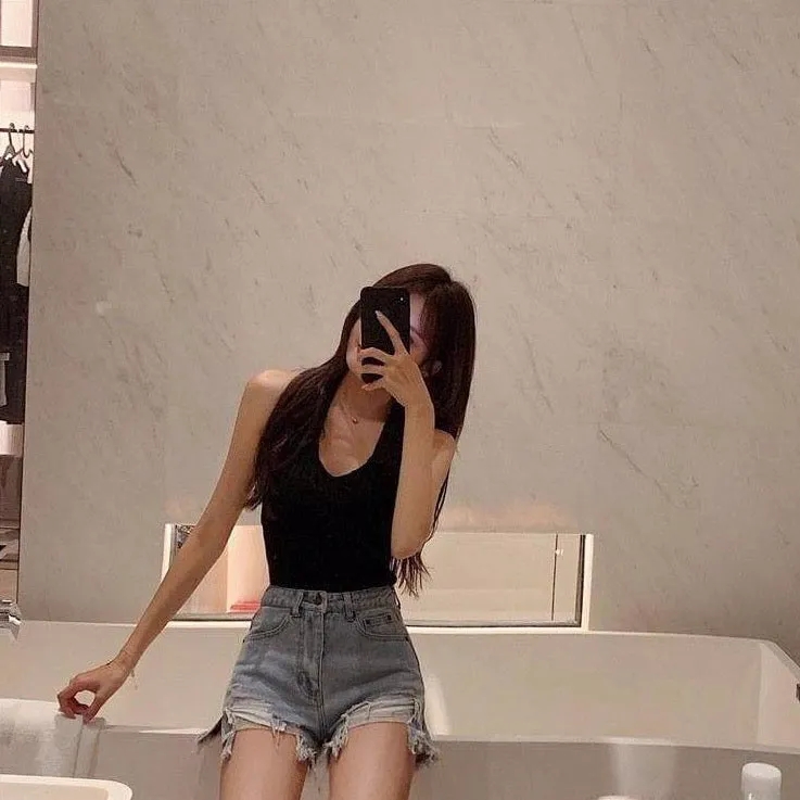 High Waist Denim Shorts With Ripped Accents