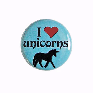 I Love Unicorns - 1" Pinback Button or Magnet in Blue or Pink