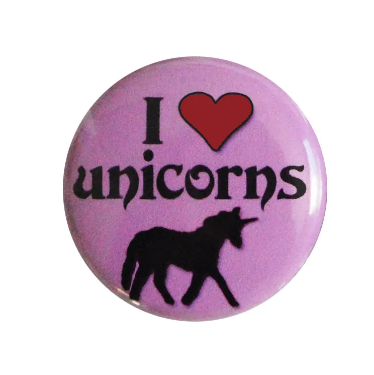 I Love Unicorns - 1" Pinback Button or Magnet in Blue or Pink