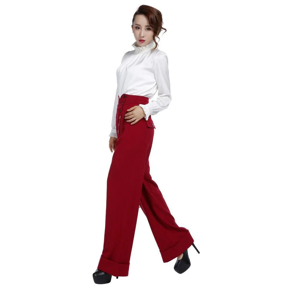 Ingrid 40's High Waist Pants in Red