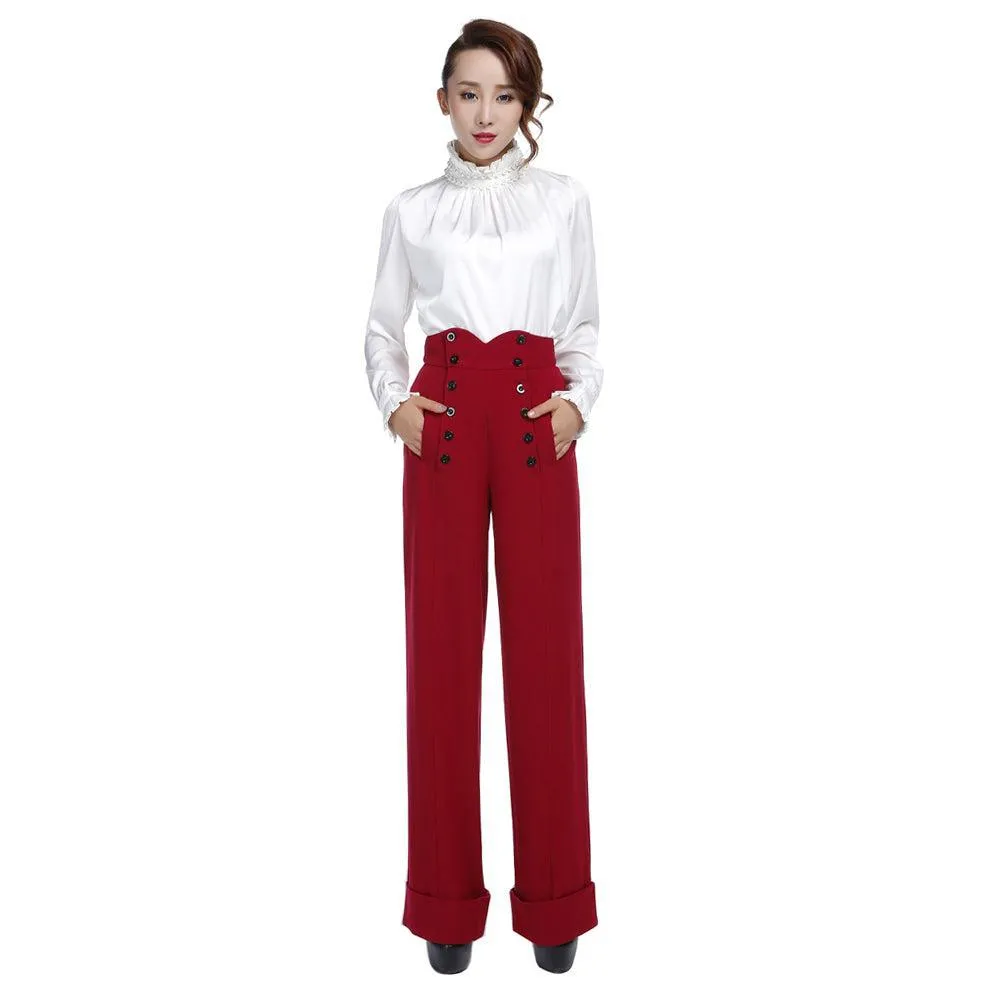 Ingrid 40's High Waist Pants in Red