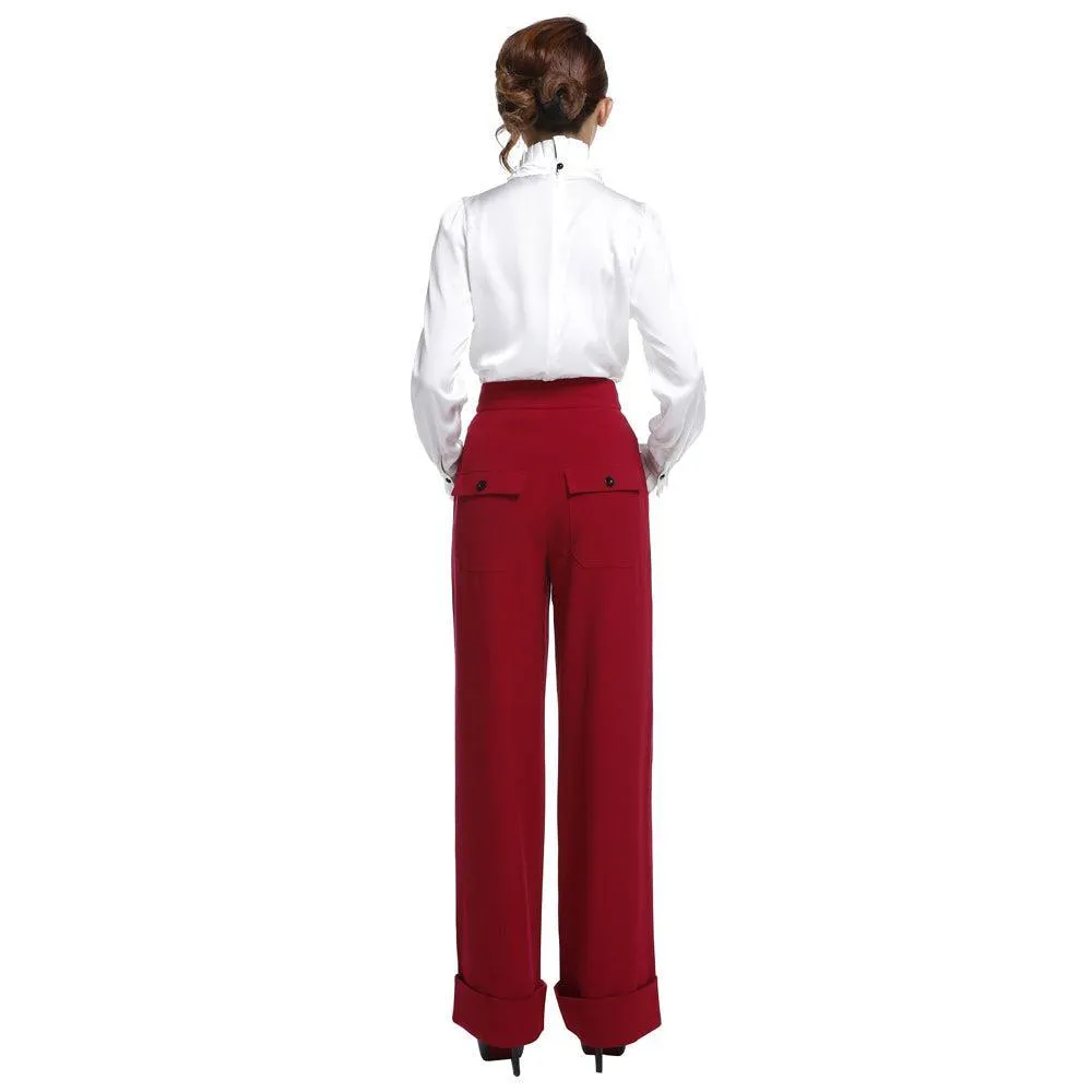 Ingrid 40's High Waist Pants in Red