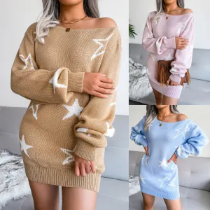 Ins Autumn And Winter Stars Strapless Sweater Dress Knit Dress