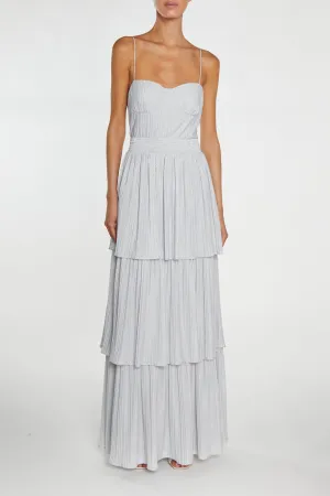 Jayda Silver Pleated Metallic Tiered Maxi Dress