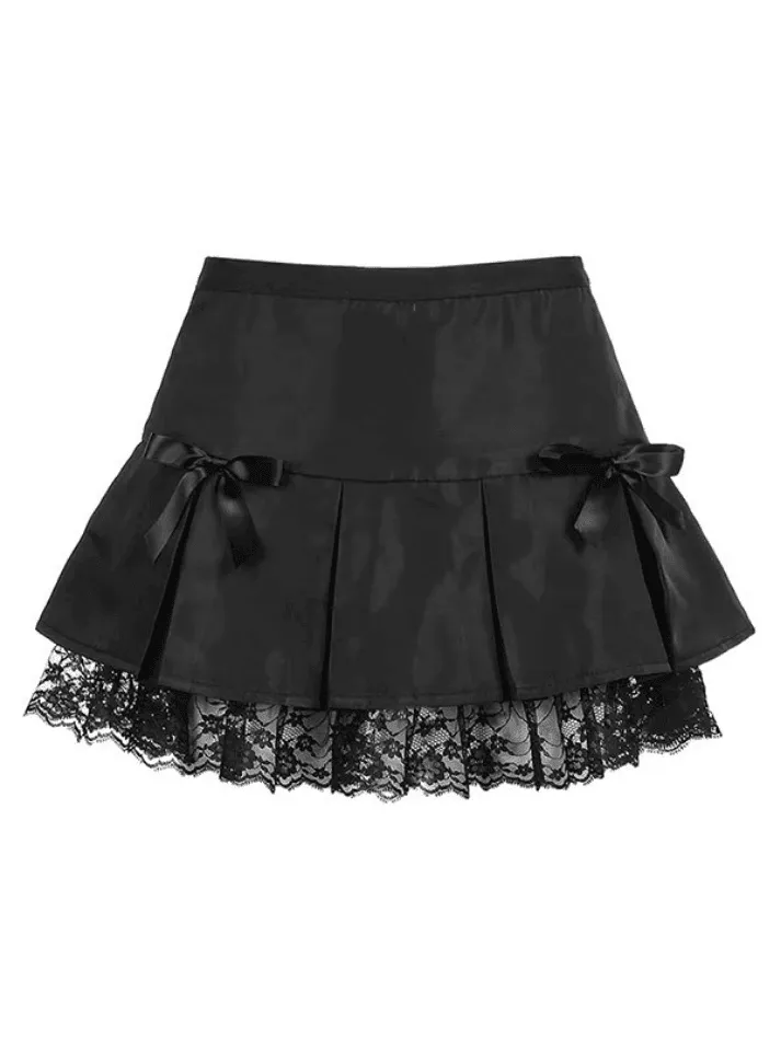 Joskaa Bow Lace Paneled Pleated Mini Skirt