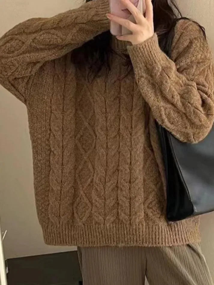 Joskaa Solid Crew Neck Cable Knit Sweater