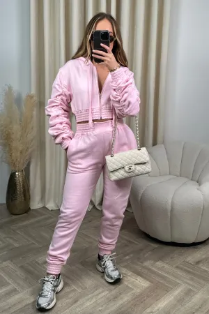 Katie baby pink cropped jacket jogger loungewear set