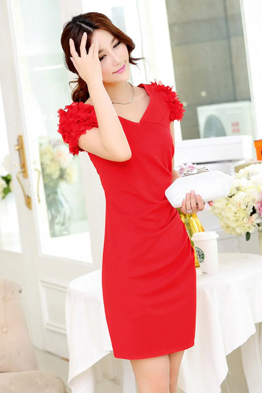 Ketty More Women's Bride Word Shoulder V-Neck Dress-KMWD237