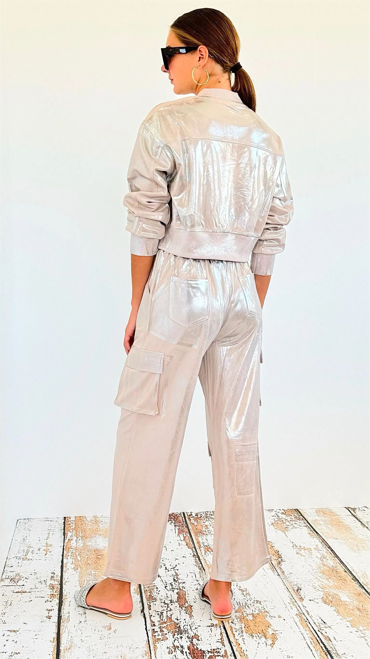 Metallic Cropped Jacket - Beige