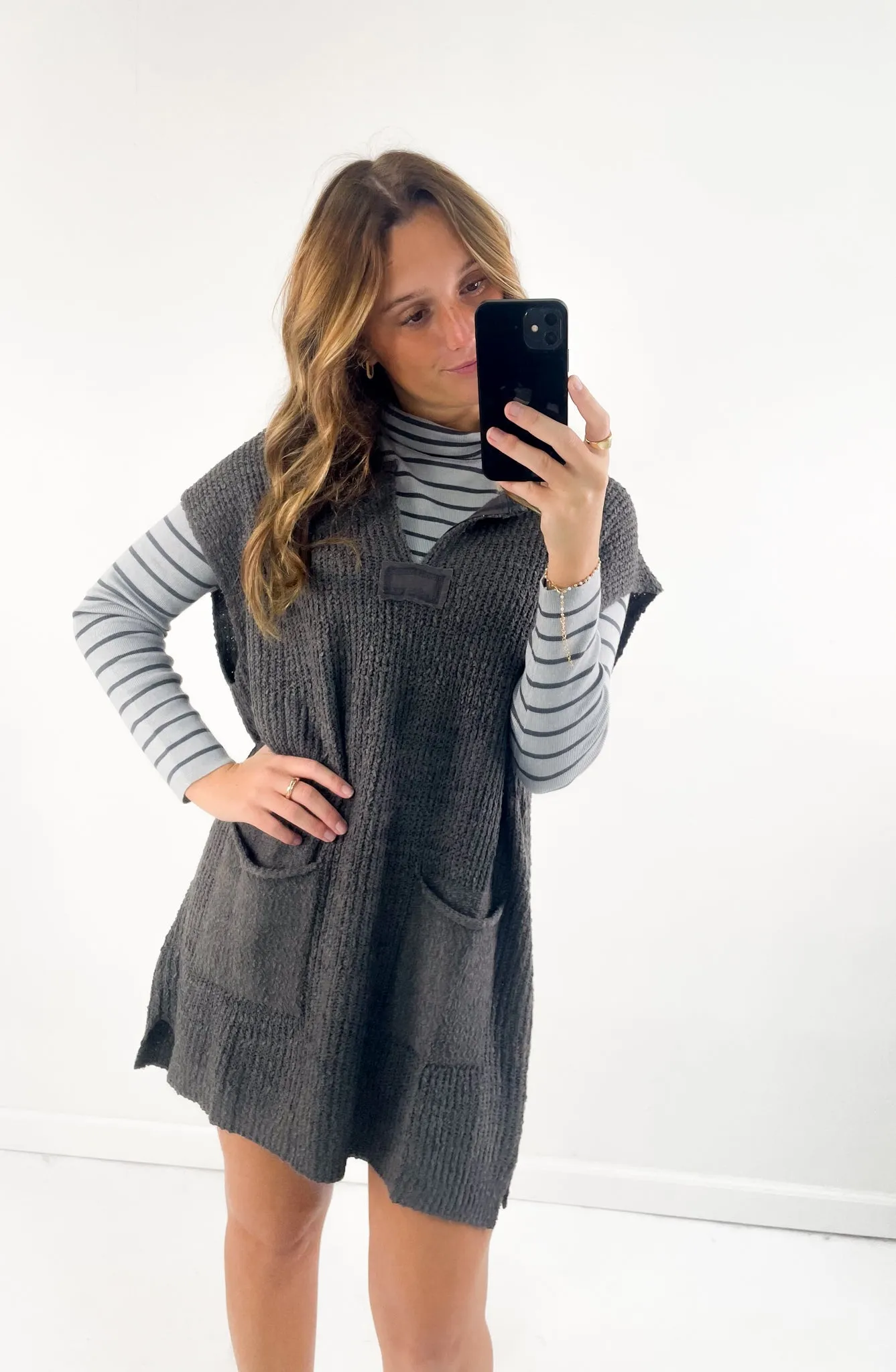 Patch Pocket Tunic Sweater Mini Dress