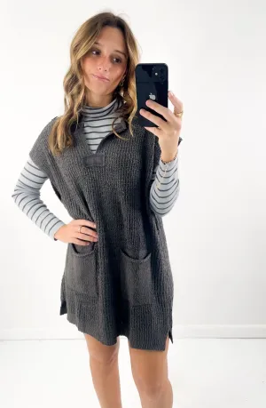 Patch Pocket Tunic Sweater Mini Dress