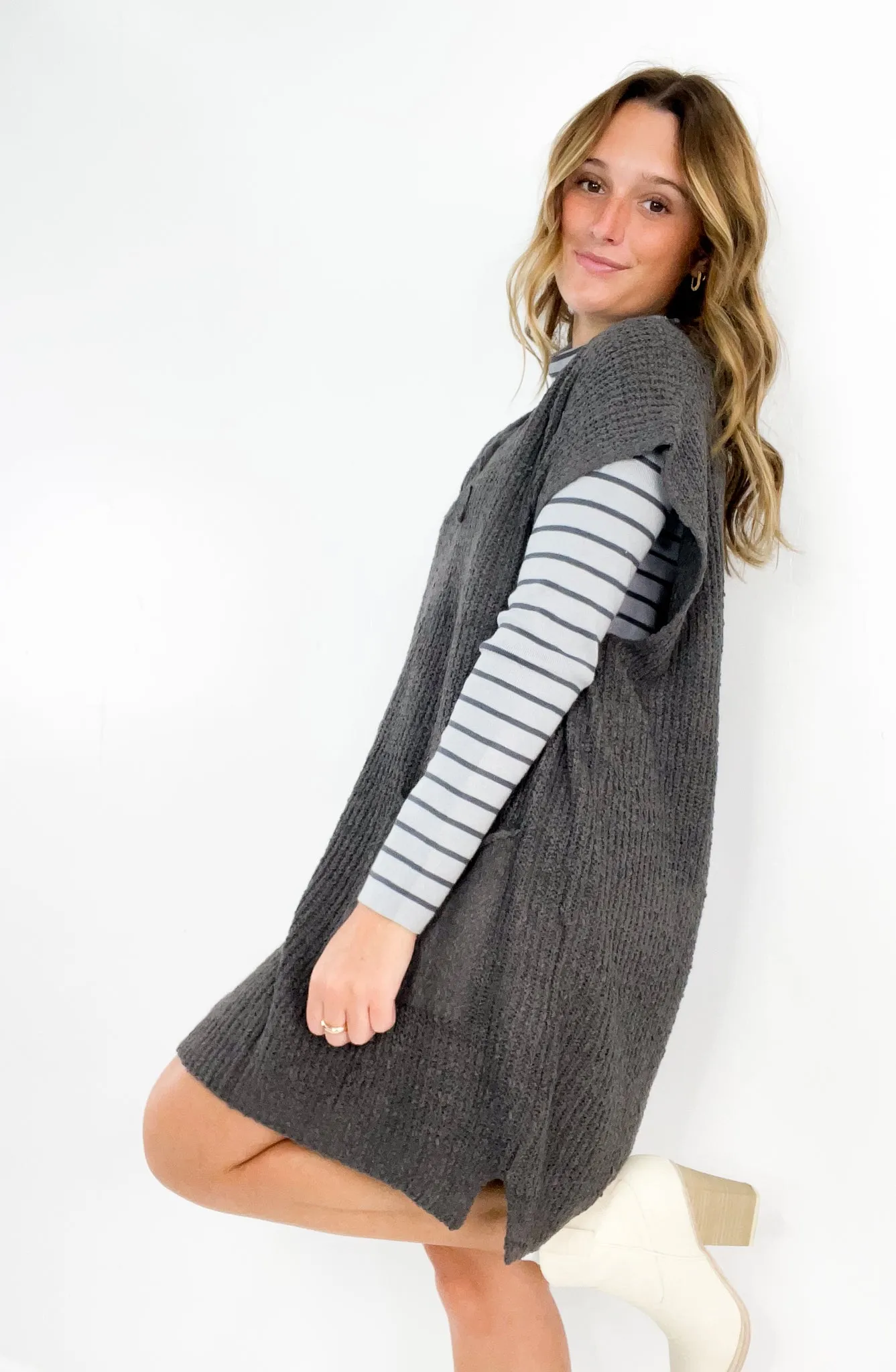 Patch Pocket Tunic Sweater Mini Dress