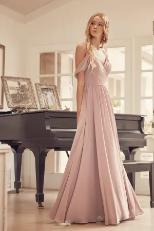 Pleated off the shoulder full skirt formal bridesmaid dress JT262