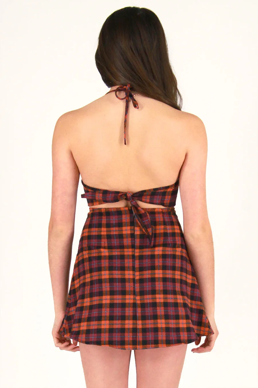 Pleated Skirt - Flannel Orange and Purple Plaid