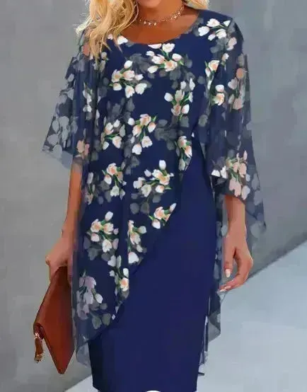 Printed  Floral Chiffon Fashion Straight Cut Modest  Dress