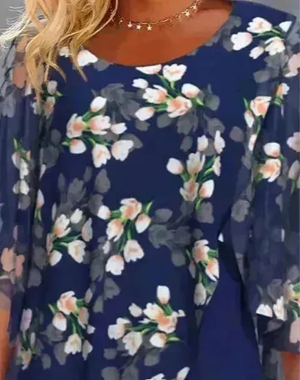 Printed  Floral Chiffon Fashion Straight Cut Modest  Dress
