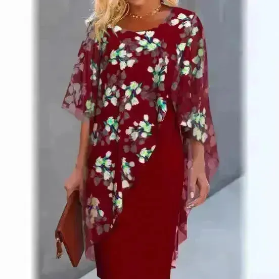 Printed  Floral Chiffon Fashion Straight Cut Modest  Dress