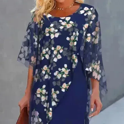 Printed  Floral Chiffon Fashion Straight Cut Modest  Dress