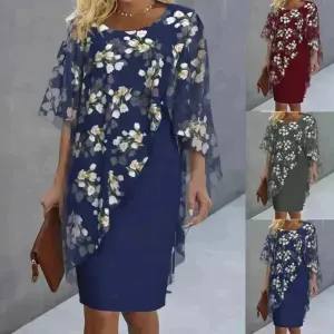 Printed  Floral Chiffon Fashion Straight Cut Modest  Dress