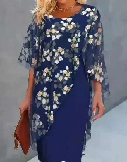 Printed  Floral Chiffon Fashion Straight Cut Modest  Dress