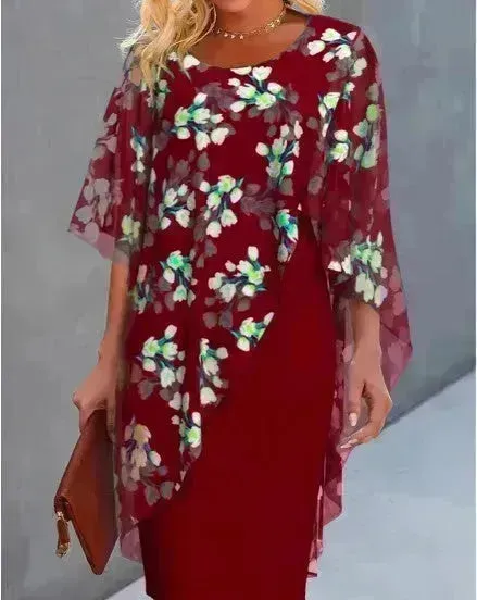 Printed  Floral Chiffon Fashion Straight Cut Modest  Dress
