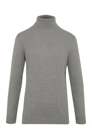 Regular Fit Light Gray Cotton Blend Turtleneck Sweater