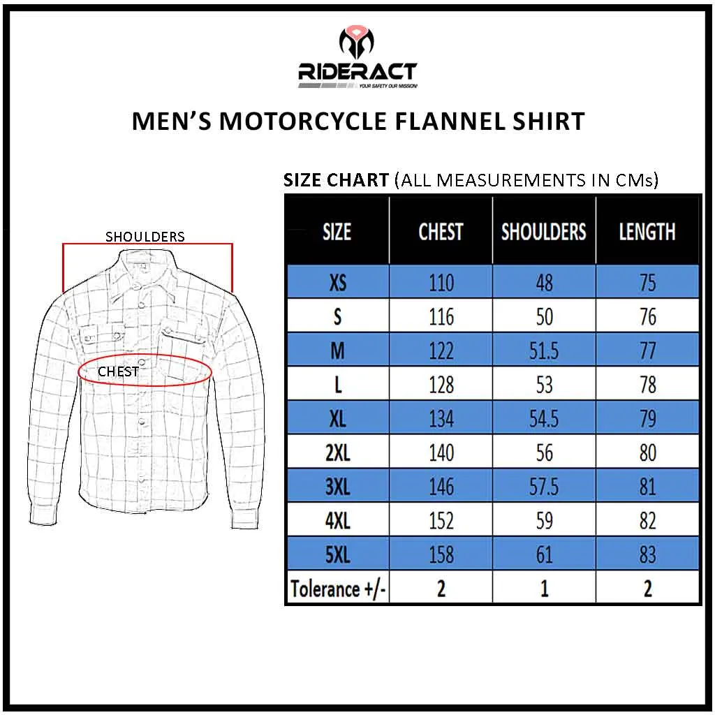 RIDERACT® Men's Motorcycle Riding Reinforced Flannel Shirt Dark Blue Red Checked