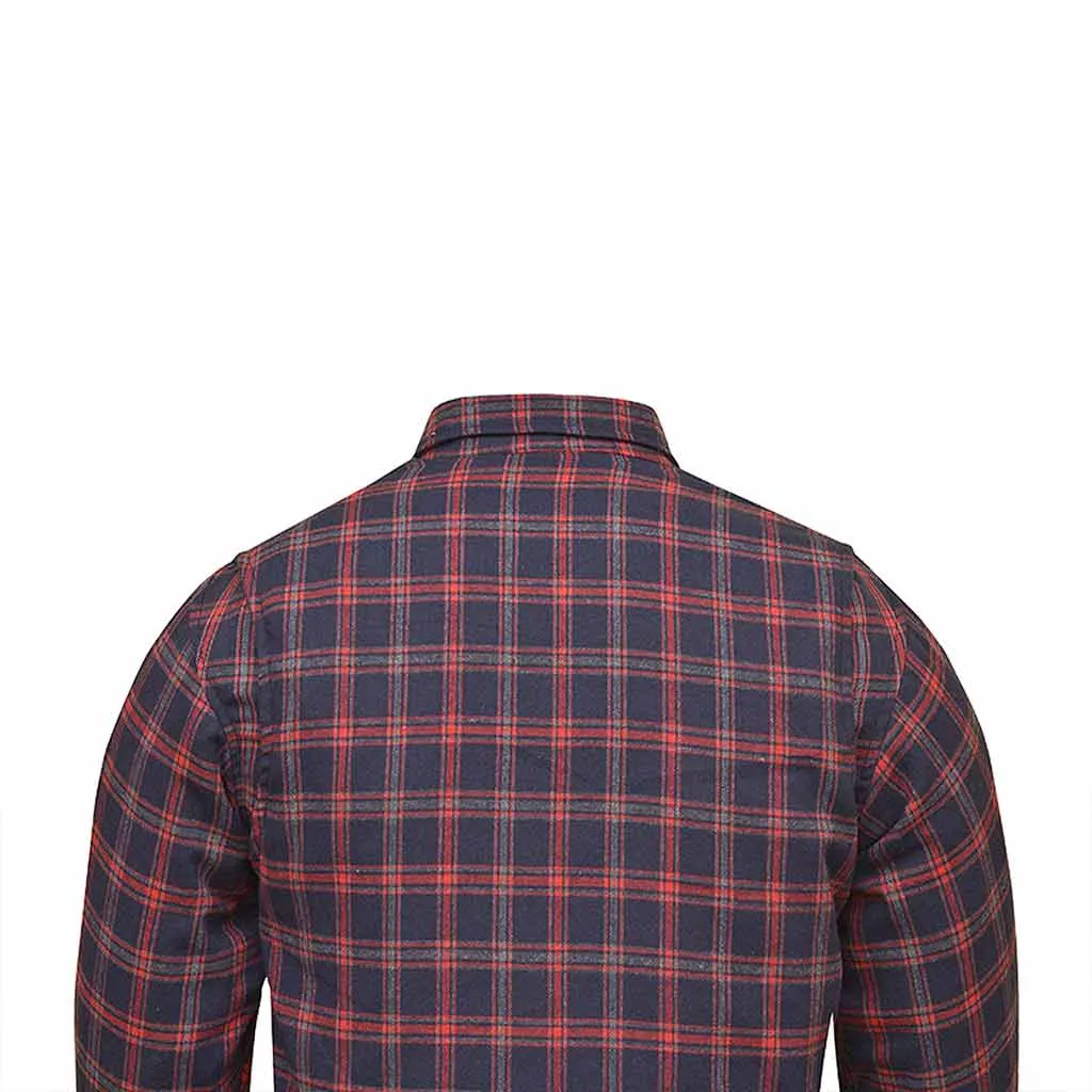 RIDERACT® Men's Motorcycle Riding Reinforced Flannel Shirt Dark Blue Red Checked